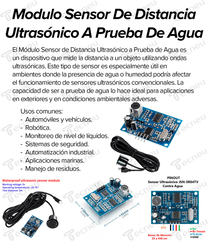 Modulo Sensor De Distancia Ultrasónico A Prueba De Agua - Tecneu