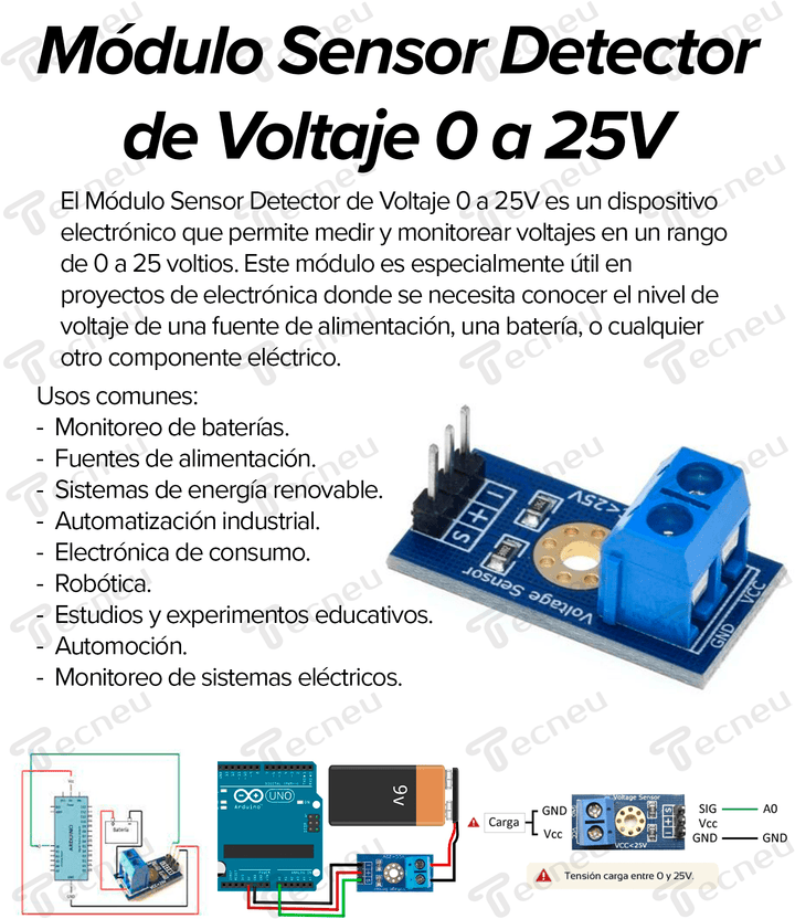 Modulo Sensor Detector De Voltaje 0 A 25v - Tecneu