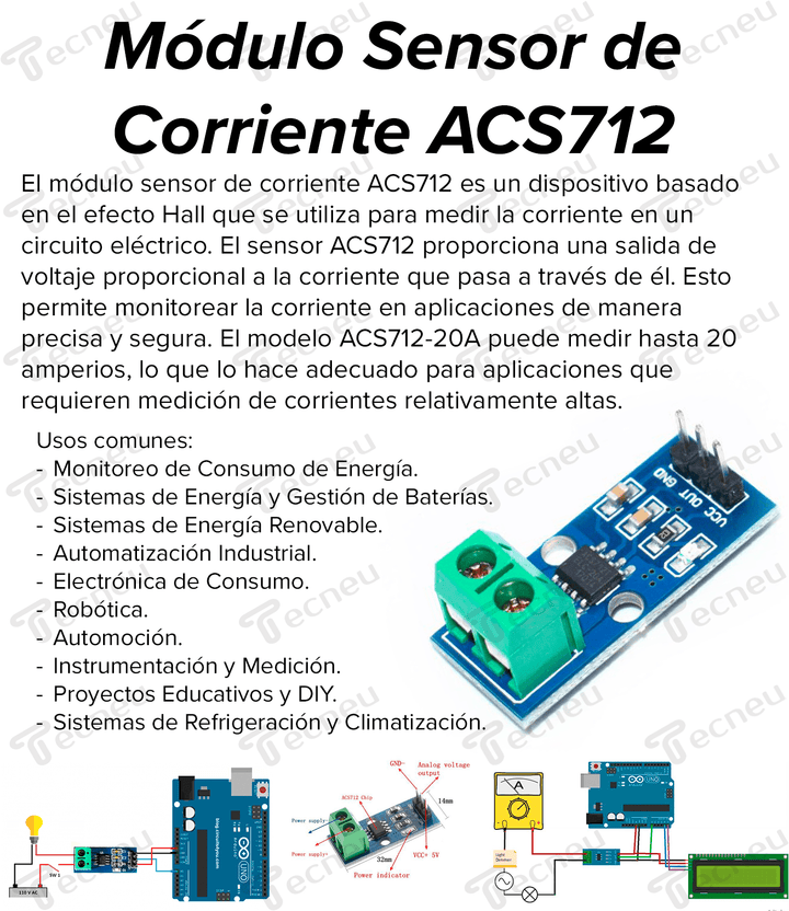 Modulo Sensor De Corriente Efecto Hall Acs712 20a - Tecneu