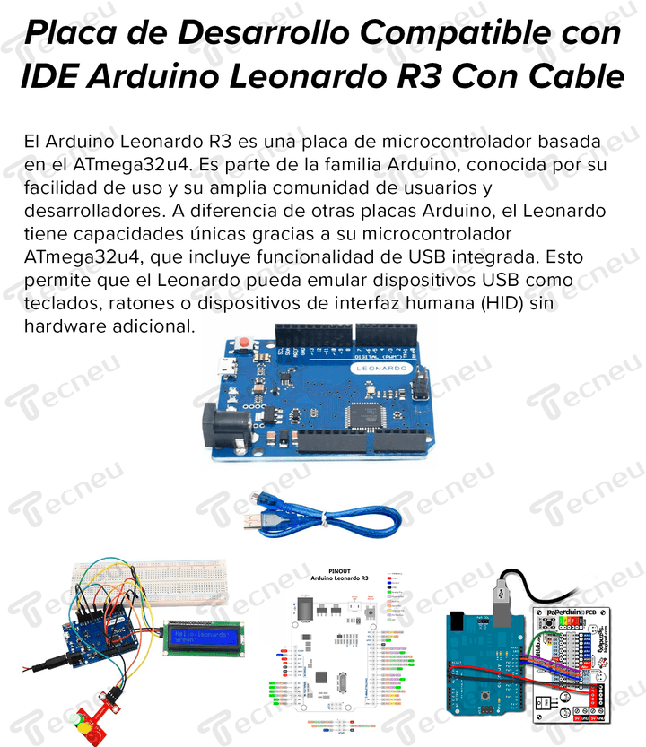 Tarjeta de desarrollo Leonardo R3 Con Cable - Tecneu