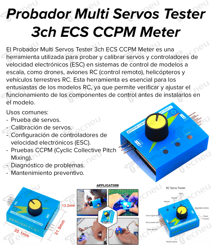 Probador Multi Servos Tester 3ch Ecs Ccpm Meter - Tecneu