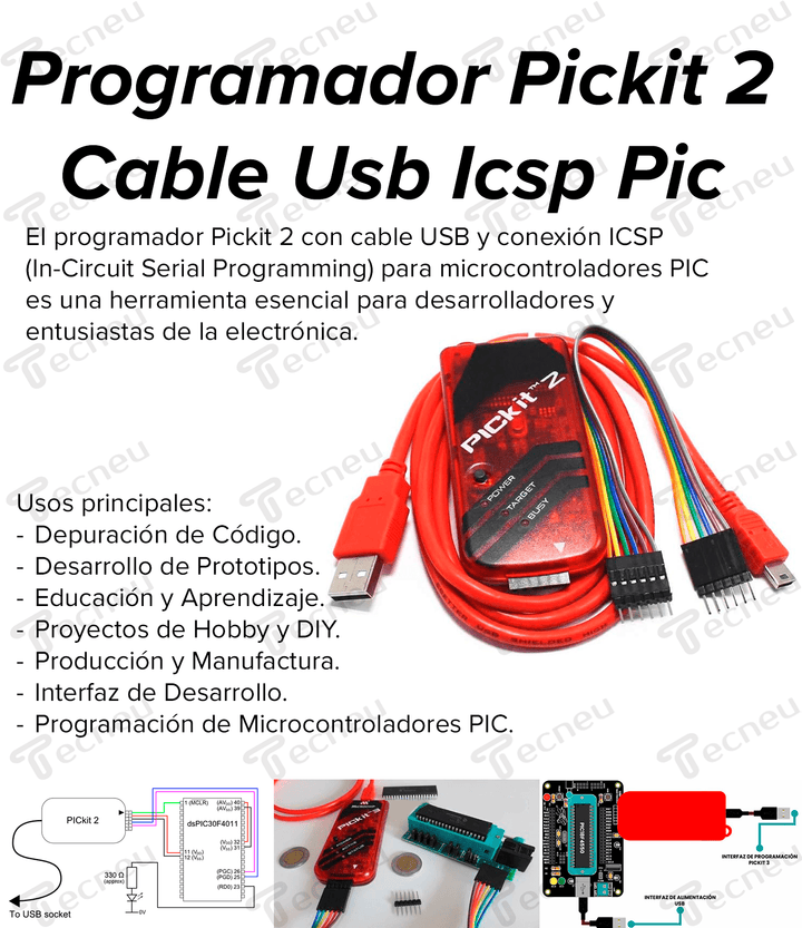 Programador Pickit 2 Cable Usb Icsp Pic - Tecneu