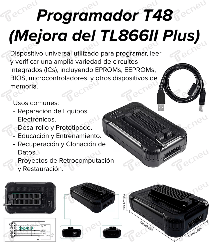 Programador T48 Mejora Tl866II Plus Universal Usb Eprom Bios - Tecneu