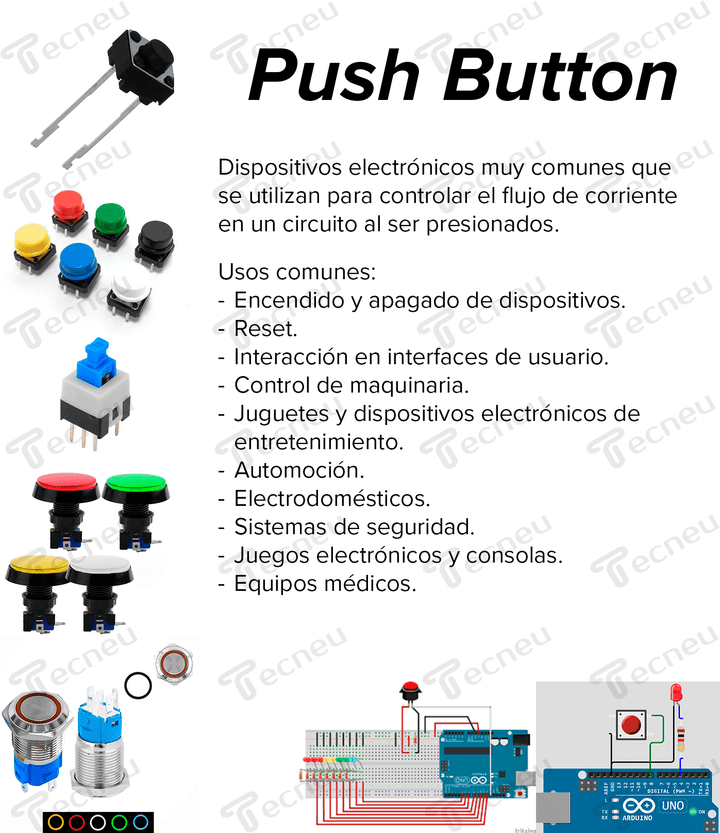 250 Push Button Pulsadores Interruptores 20 Tamaños Variados - Tecneu
