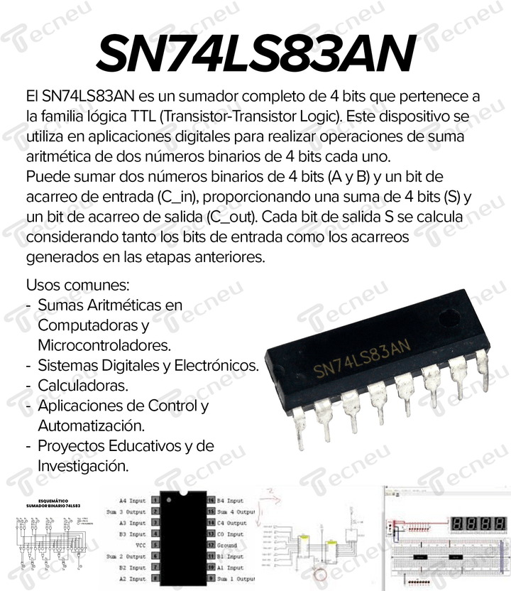 SN74LS83AN Sumador Completo De 4 Bits Sumador Lógico TTL Trough hole - Tecneu