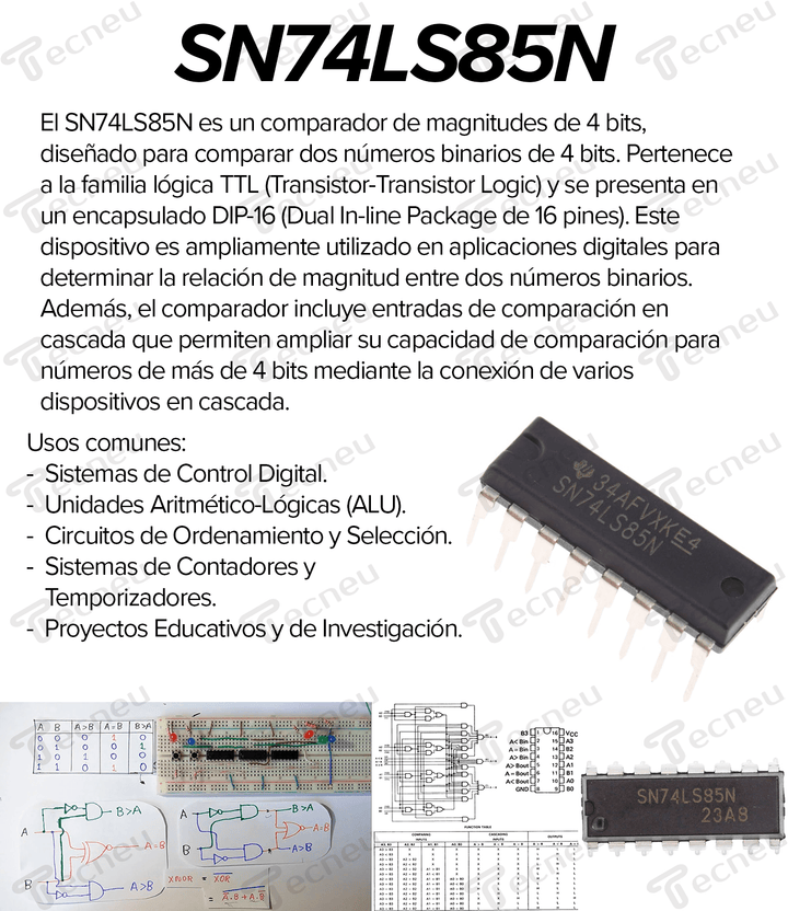 SN74LS85N Comparador de 4 bits DIP - 16 - Tecneu