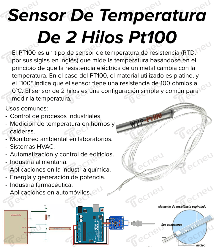 Pt100 Sensor De Temperatura De 2 Hilos 450ºC - Tecneu