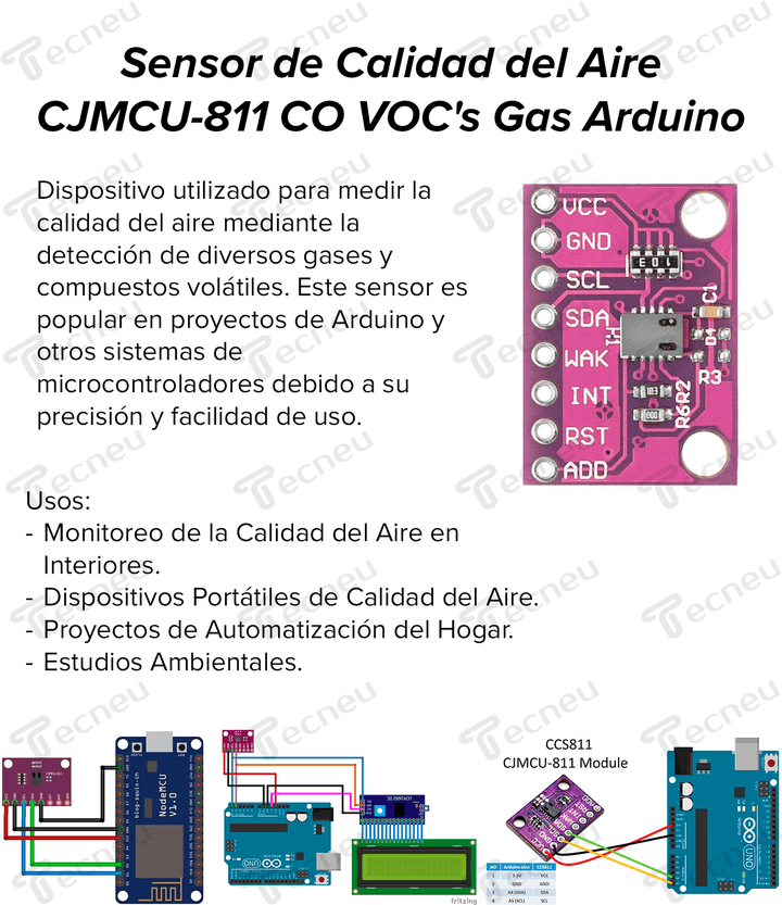 Sensor De Calidad Del Aire CJMCU - 811 Co2 Voc Gas Ccs811 Dióxido Carbono - Tecneu