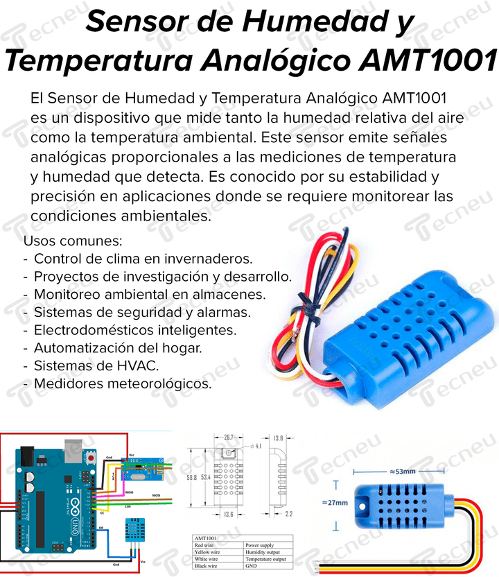 Sensor De Humedad Y Temperatura Analógico Amt1001 - Tecneu