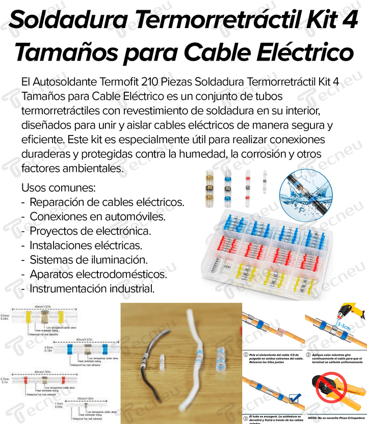Autosoldante Termofit 210 Piezas Soldadura Termorretráctil Kit 4 Tamaños Para Cable Electrico - Tecneu