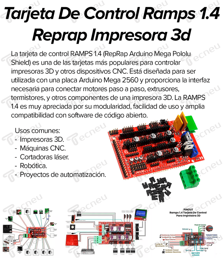 Tarjeta De Control Ramps 1.4 Reprap Impresora 3d - Tecneu