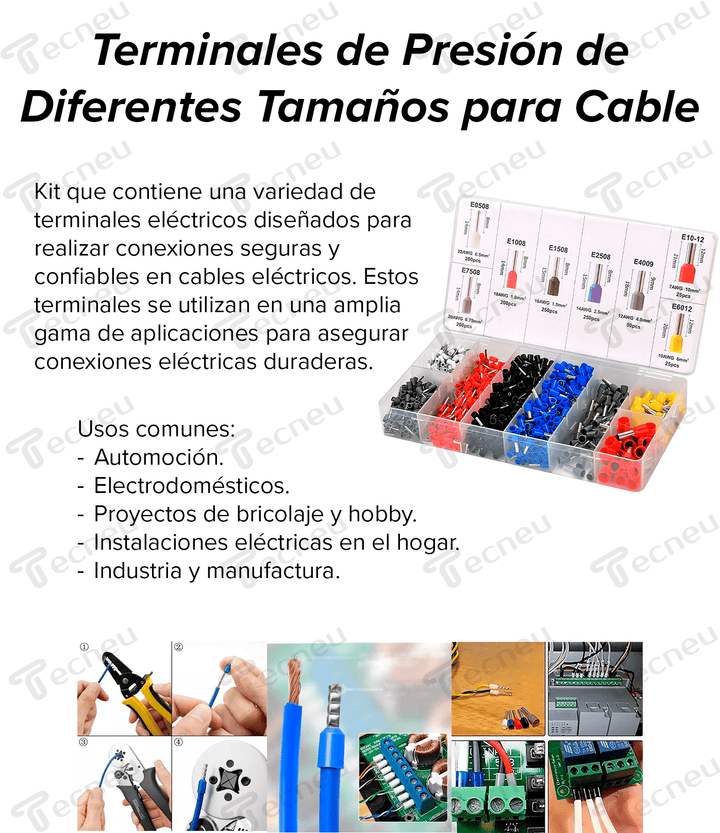 Caja 1200 Terminales De Presion Diferentes Tamaños P/ Cable - Tecneu
