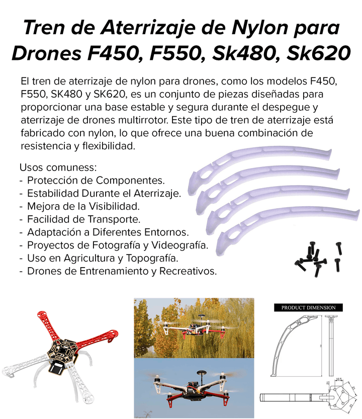 Tren De Aterrizaje De Nylon Para Drone F450 F550 Sk480 Sk620 - Tecneu
