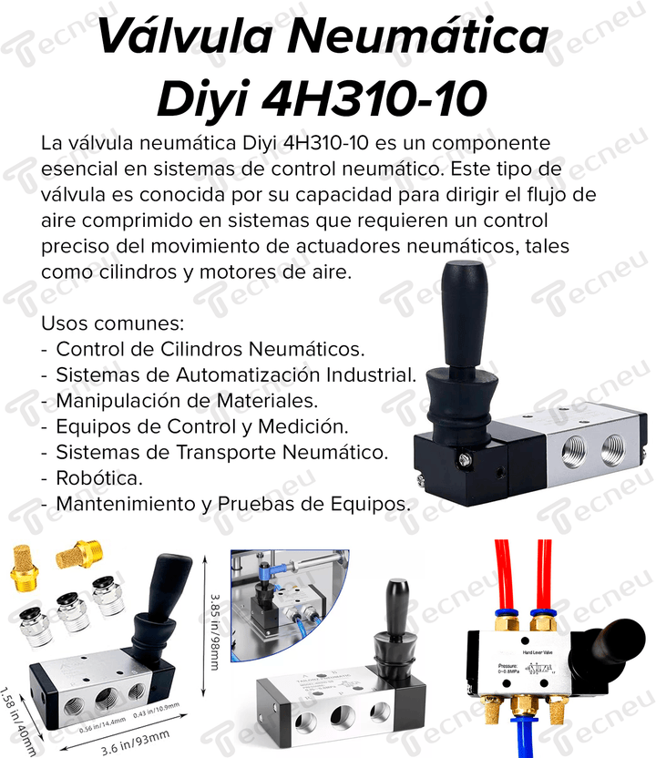 Válvula Neumática Diyi 4H310 - 10 - 5 Vías, 2 Posiciones - Tecneu