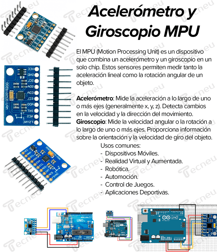 Acelerometro Y Giroscopio Mpu - 6050 Gy - 521 - Tecneu