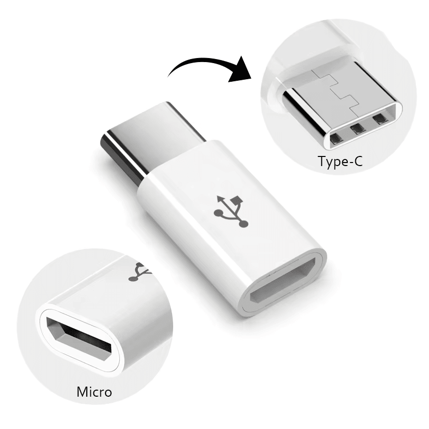 Adaptador convertidor de Micro USB V8 hembra a USB-C macho