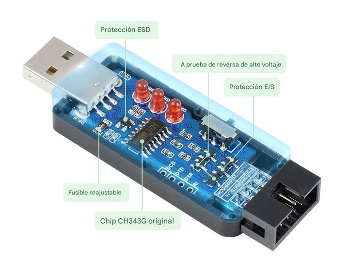 Adaptador Convertidor Serial Grado Industrial Usb A Ttl Ch343g Con Indicador Led - Tecneu