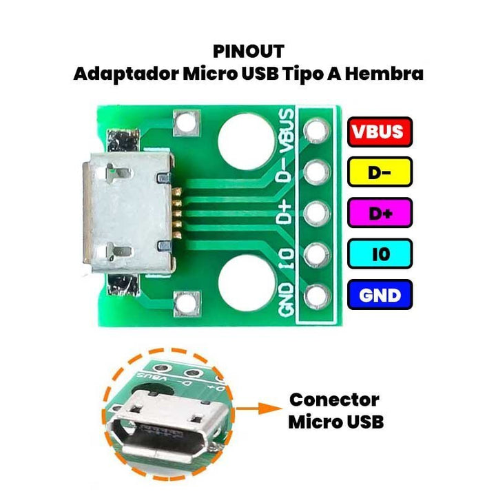 Adaptador Micro Usb A Dip 2.54mm 5 Pines Hembra Pcb MCU - Tecneu