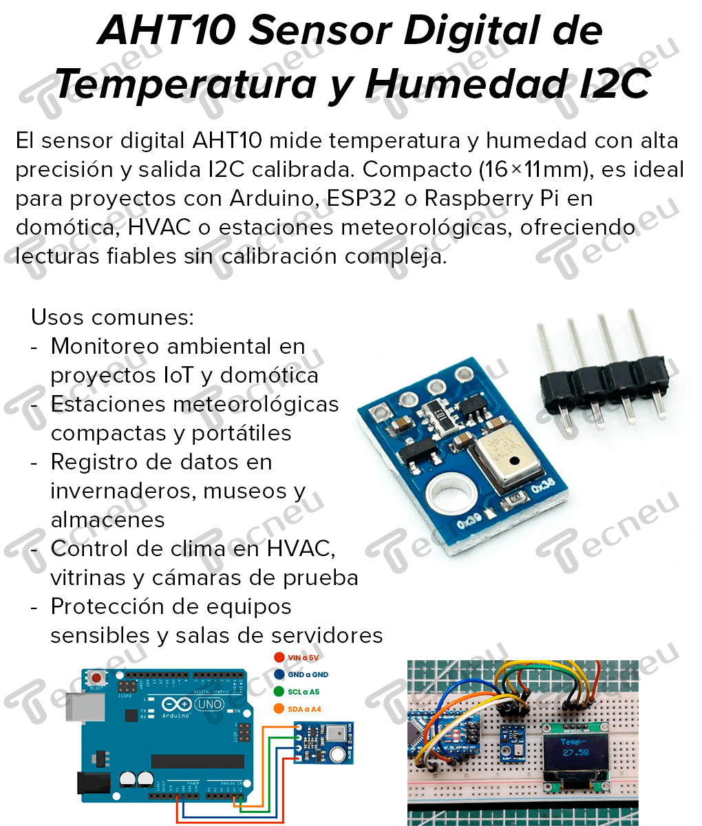 AHT10 Sensor Digital de Temperatura y Humedad I2C – Tecneu