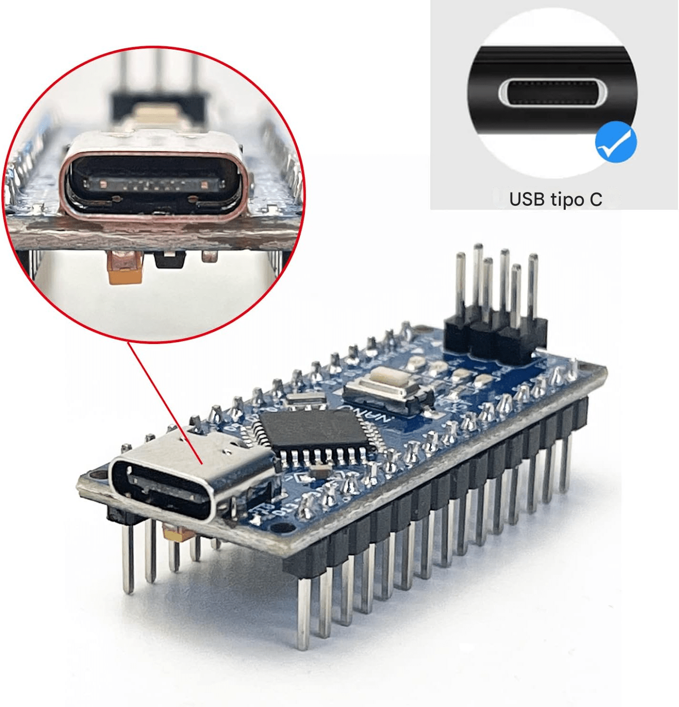 Arduino Nano V3.0 CH340 Conector Tipo C Pines Soldados - Tecneu