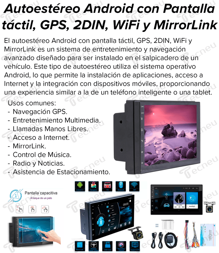 Autoestereo Android Pantalla Tactil Gps 2din Wifi Mirrorlink Touch - Tecneu