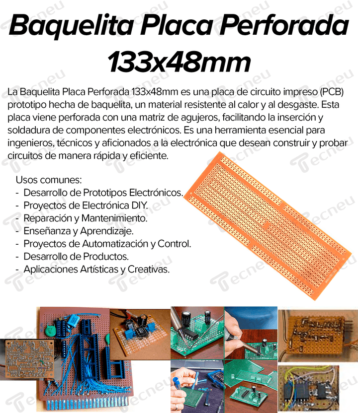 Baquelita Placa Perforada 133x48mm - Tecneu