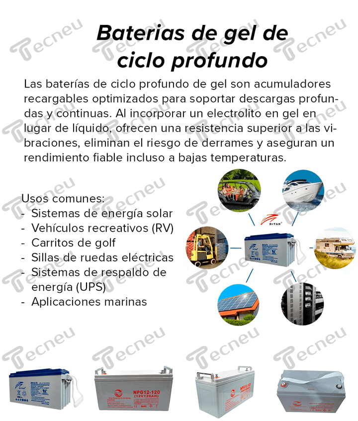 Batería de Gel Ciclo Profundo MVVTON NPG12 - 120 Solar 12V 120Ah - Tecneu