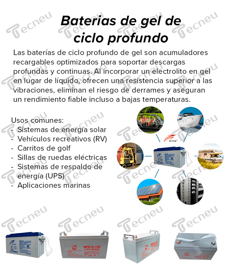 Batería de Gel Ciclo Profundo MVVTON NPG70 - 12 Solar 12V 70Ah - Tecneu