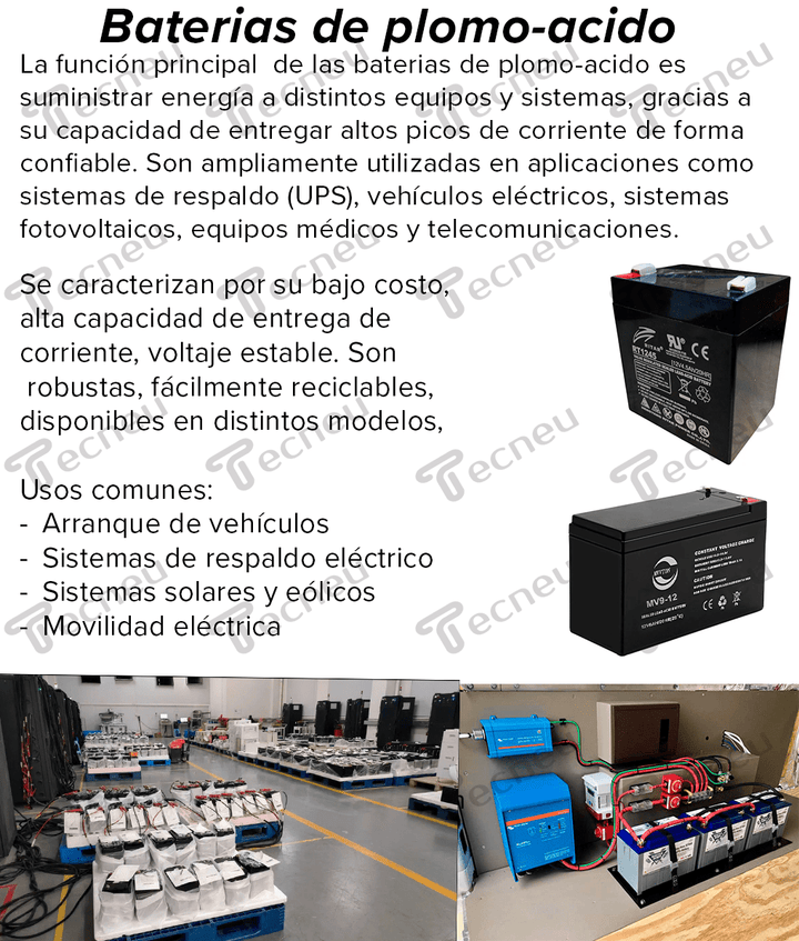 Batería MVVTON AGM MV12 - 12 Plomo - Ácido Sellada VRLA 12V 12Ah - Tecneu