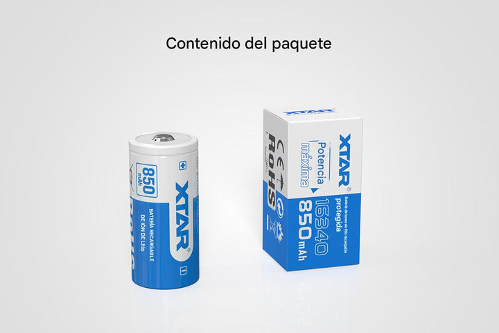 Batería Recargable Li - ion XTAR 16340 850mAh 2.5A - Tecneu