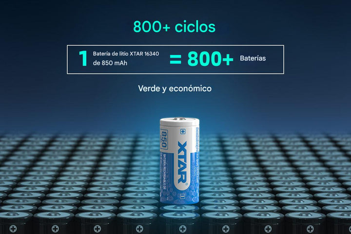 Batería Recargable Li - ion XTAR 16340 850mAh 2.5A - Tecneu