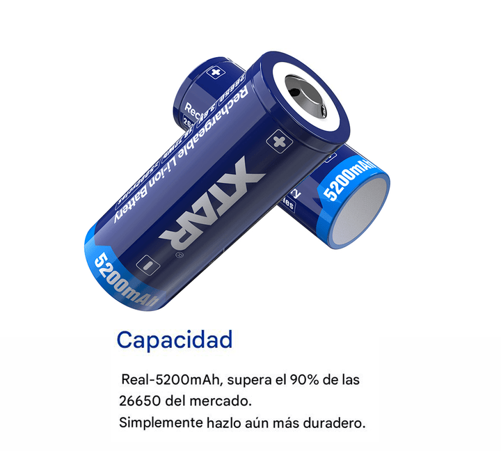 Batería Recargable XTAR 26650 5200mAh 3.7V 10A - Tecneu