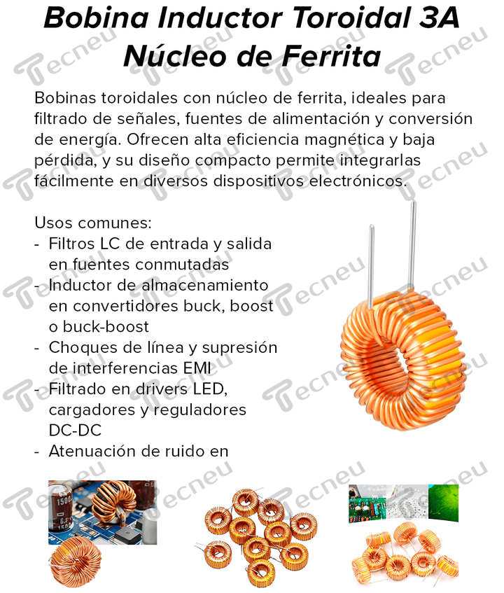 Bobina Inductor Toroidal 3A Núcleo de Ferrita - Tecneu