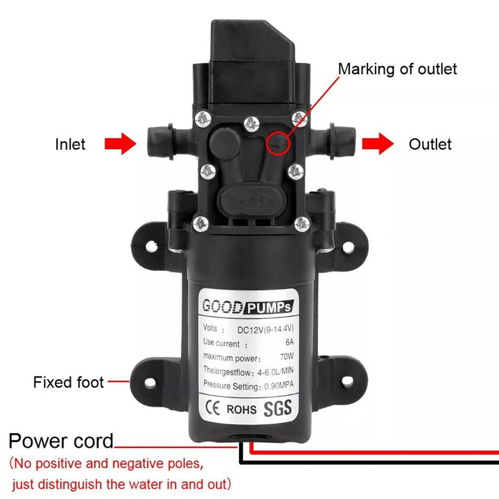 Bomba De Agua Diafragma Inteligente 1/4inch 6L Alta Presión 12v 70w - Tecneu
