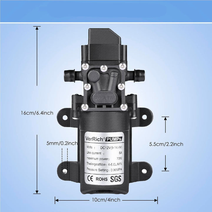 Bomba De Agua Diafragma Inteligente 1/4inch 6L Alta Presión 12v 70w - Tecneu