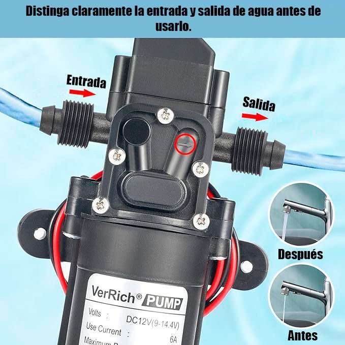 Bomba De Agua Diafragma Inteligente 1/4inch 6L Alta Presión 12v 70w - Tecneu