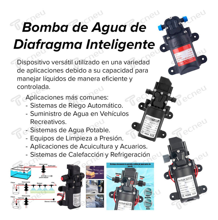 Bomba De Agua Diafragma Portátil Inteligente 1/2inch 6l/min 12v 70w - Tecneu