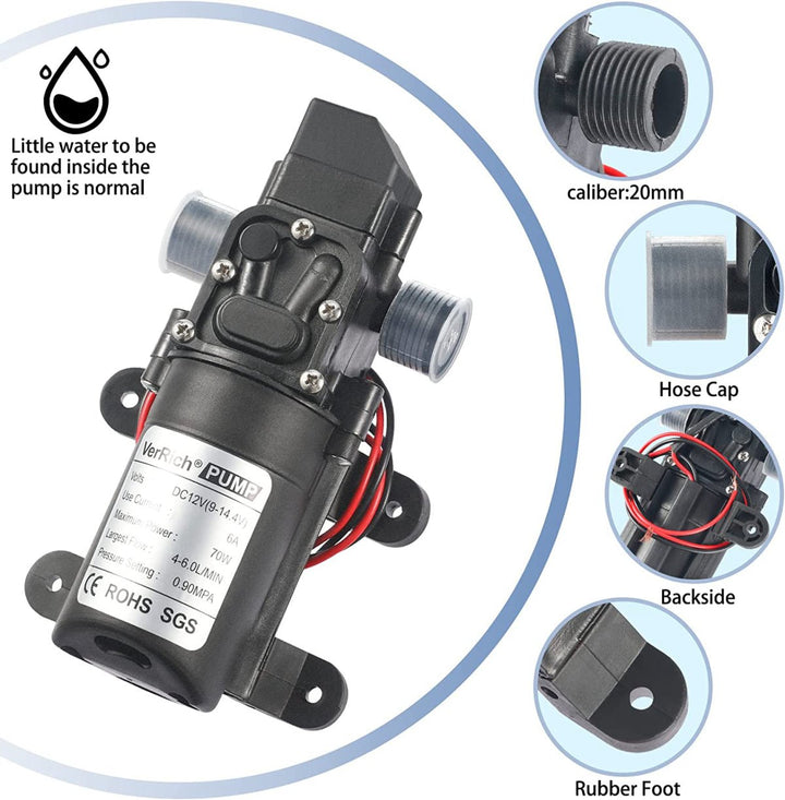 Bomba De Agua Diafragma Portátil Inteligente 1/2inch 6l/min 12v 70w - Tecneu