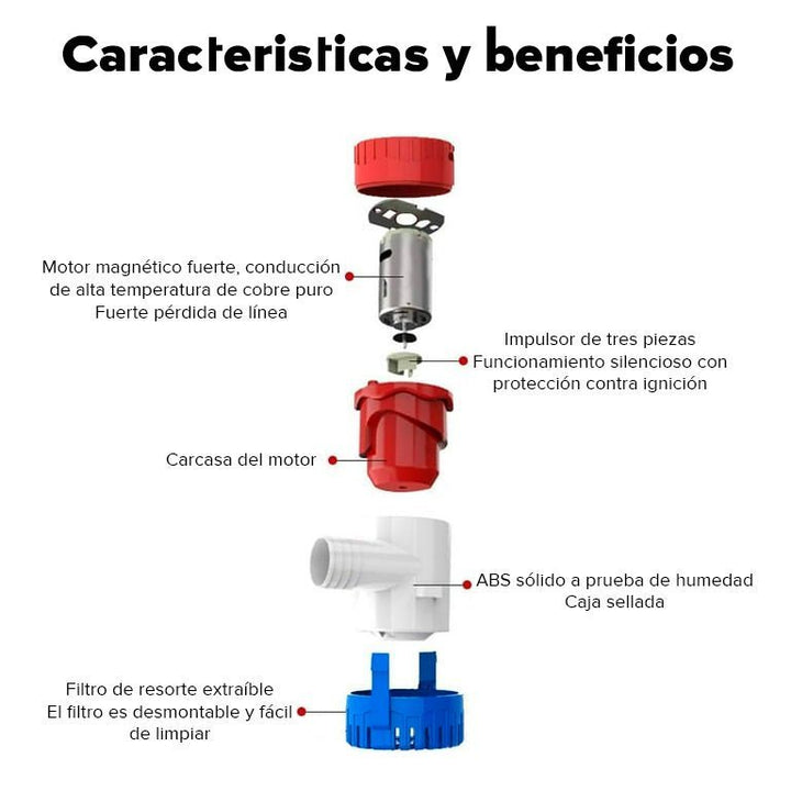Bomba Eléctrica De Agua 12v Sumergible Centrífuga 1100GPH Achique Marino - Tecneu