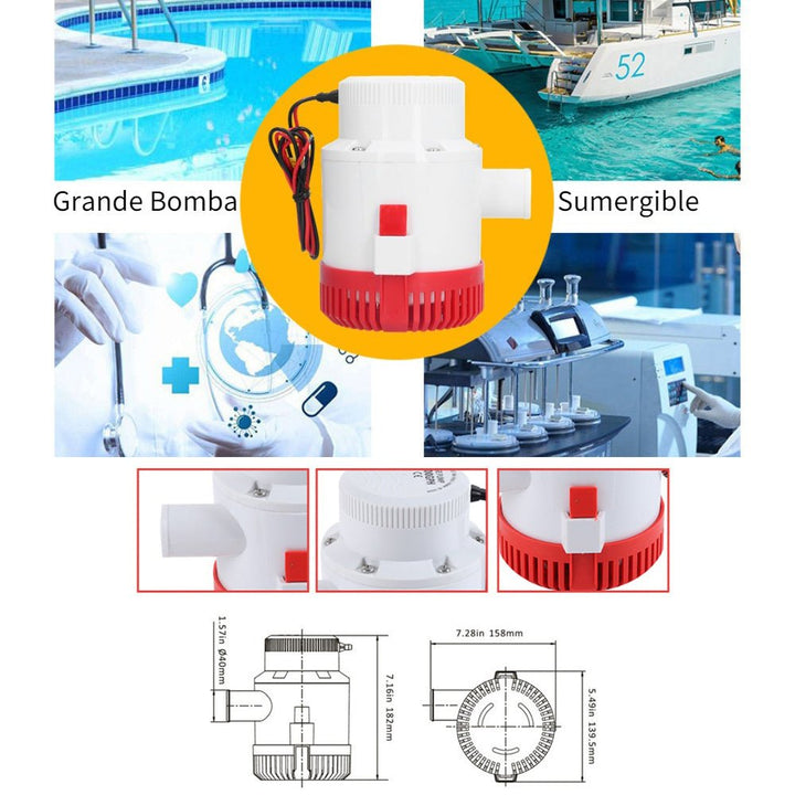 Bomba Eléctrica De Agua 12v Sumergible Centrífuga 3700GPH Achique Marina CH8028 - Tecneu