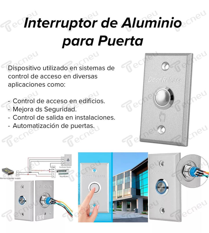 Botón De Cotrol Acceso Cerradura Magnética + Caja Registro - Tecneu
