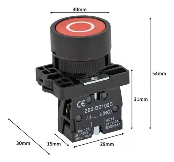 Botón Pulsador Interruptor Industrial 22mm Rojo ZB2 - BE102C - Tecneu