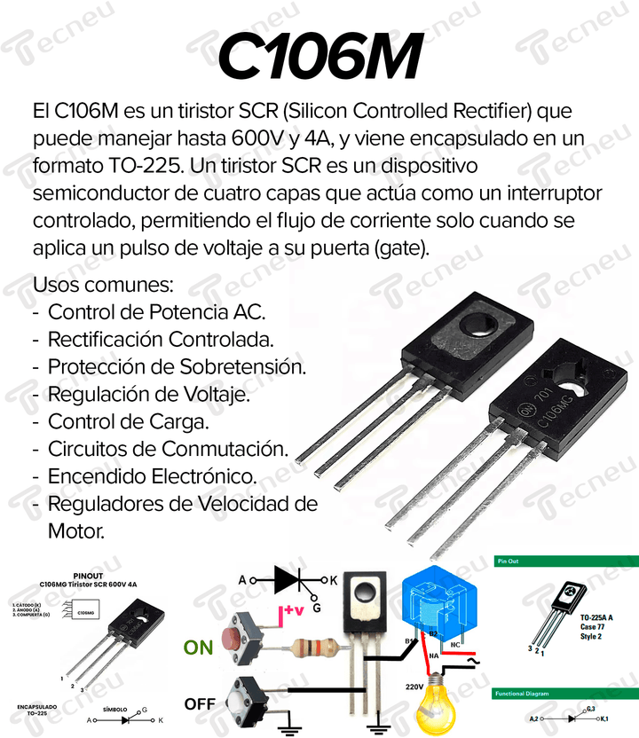 C106MG Tiristor SCR 600V 4A TO - 225 - Tecneu