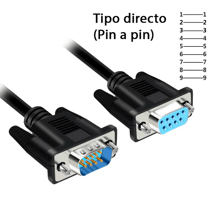 Cable Extensión Serie RS - 232 DB9 Macho a Hembra Directo 1.5m 30AWG PLC - Tecneu