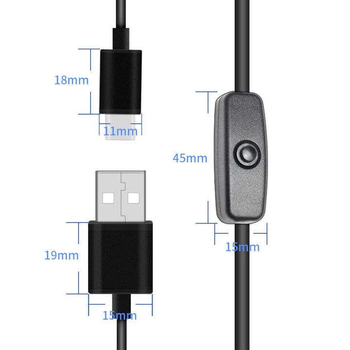 Cable USB A Tipo C Interruptor ON / OFF 5V 3A Carga Rápida 1 Metro - Tecneu