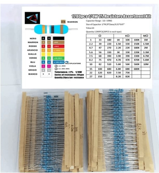 Caja 1280 Resistencias 1/4w 1% 64 Valores - Tecneu