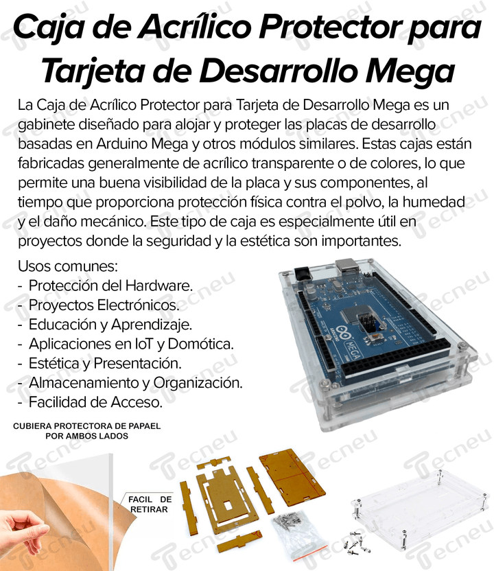 Caja De Acrílico Protector Gabinete Case Para Tarjeta de desarrollo Mega - Tecneu