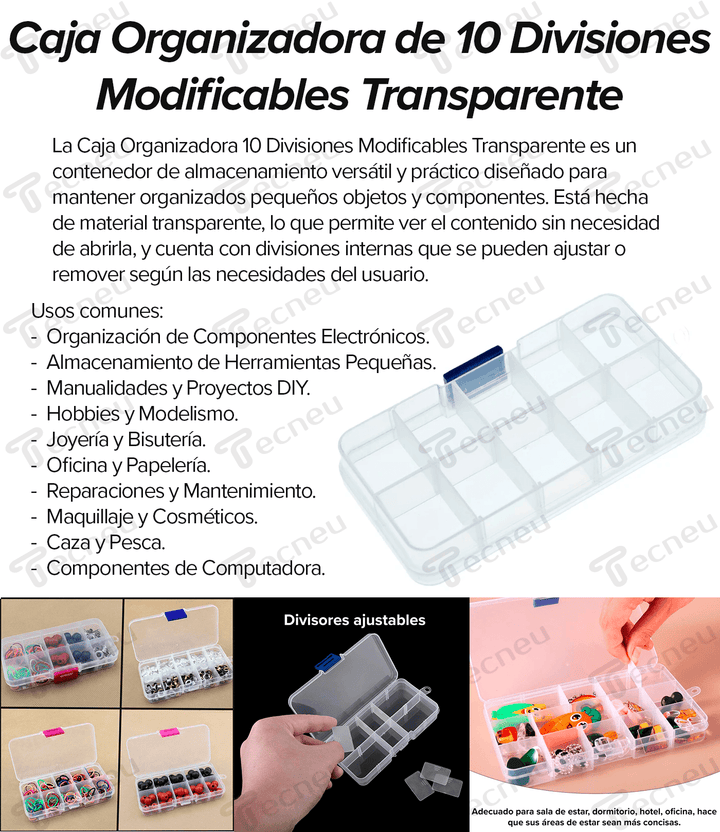 Caja Organizadora 10 Divisiones Modificables Transparente - Tecneu