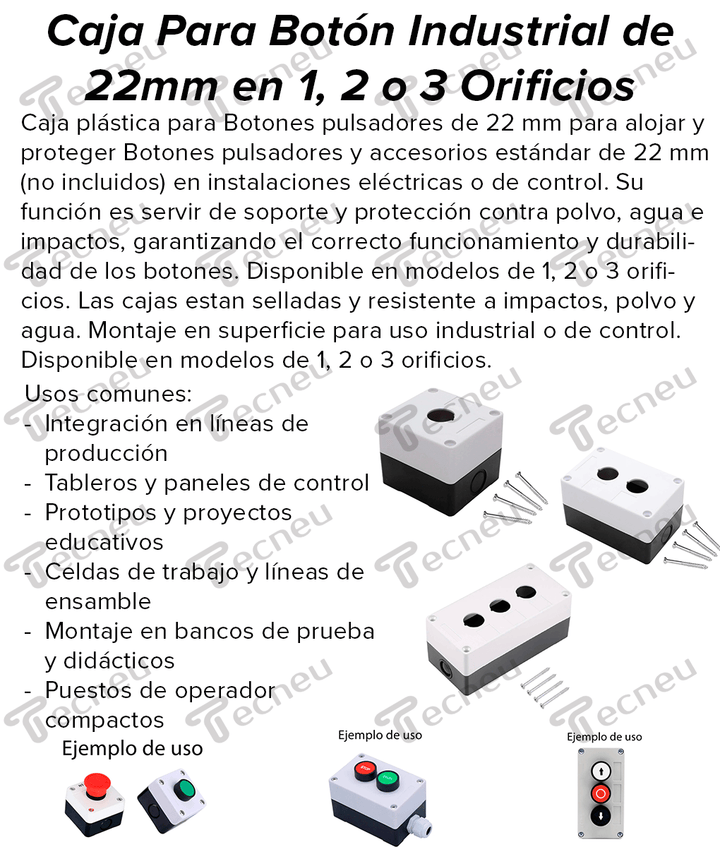 Caja para botón Industrial de 22mm 1 orificio - Tecneu