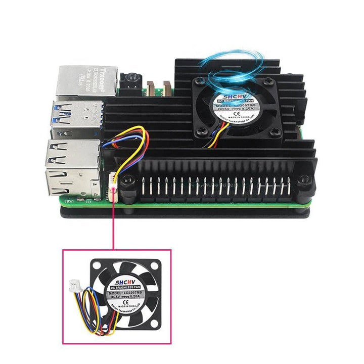 Carcasa Disipador de Aluminio con Ventilador Raspberry Pi 5 - Tecneu